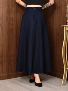 Women's Long Skirt Tailoring Evangelical Fashion - 藏蓝色 - 查看 3