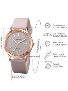 6pcs Set Women Fashion Casual Suede Grain Marked Dial Classic Quartz Wrist Watch & Jewelry, (Excluding Watch Box) - Grey - View 4