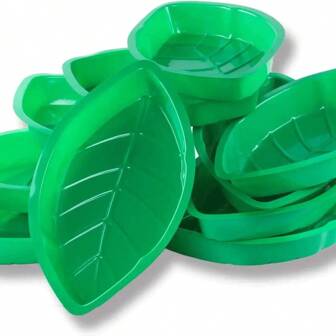 5pcs/Set Palm Leaf Plates, Reusable Green Summer Island Jungle Party Snack Service Trays, Kitchen Tableware,