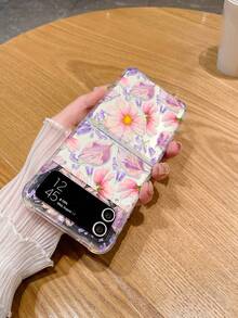 Samsung Foldable Smartphone Floral Print Shockproof Protective Case - Purple Pink - Multicolor - View 5