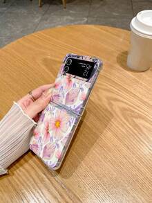 Samsung Foldable Smartphone Floral Print Shockproof Protective Case - Purple Pink - Multicolor - View 3