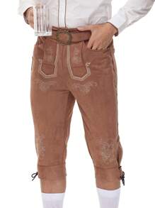 Men's Lederhosen Oktoberfest Pants German Bavarian Costume Authentic German Pants - Brown - View 3