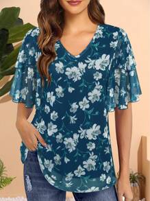 Áo kiểu tay lửng 3/4 cho nữ, áo sơ mi công sở, áo sơ mi thường ngày, áo hai lớp, áo tunic lưới, áo kiểu mùa hè, áo đi nghỉ mát. - Màu xanh bạc hà - Xem 3
