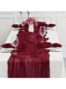 1PC Polyester Table Runner, Cheesecloth Table Runner, Gauze Tablecloth Bohemian Country Burgundy Cheesecloth Table Runner, Wedding Bride Shower Decoration, Room Decor, Wedding Decor, HolidayReception Atmosphere Table Runner, Home Decoration