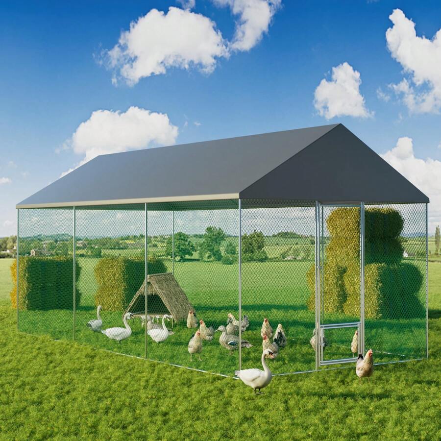 BingoPaw Extra Large Walk In Pet Cage And Chicken Run Galvanised Coop Rabbit Dog Pen Dog Kennel Enclosure Shelter - Black - View 1