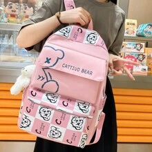 3pcs/Set Large Capacity Backpack Set, Women Multi-Function Bookbag, Clothing Organizer Bag, Daily Travel Luggage - Pink - View 8