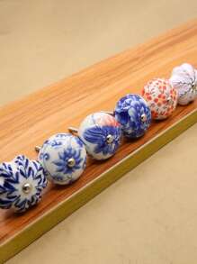 8 Stück/Set handbemalta Blumen Keramik Knöpfe, runde Einzelloch Schubladengriffe, Vintage Blau und Weiß Porzellan Design, geeignet für Möbel, Kleiderschränke, Schränke, inklusive Schrauben - Banane, Pfingstrose, Magnolie, Kamelie, Geldbaum, Glücksblume - Handgezeichneter Blumengriff - Übersicht 5