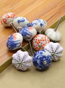 8 Stück/Set handbemalta Blumen Keramik Knöpfe, runde Einzelloch Schubladengriffe, Vintage Blau und Weiß Porzellan Design, geeignet für Möbel, Kleiderschränke, Schränke, inklusive Schrauben - Banane, Pfingstrose, Magnolie, Kamelie, Geldbaum, Glücksblume - Handgezeichneter Blumengriff - Übersicht 7