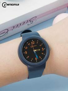 MINGRUI INS 防水 30 米石英儿童手表，配 PU 表带，适合学校、学生礼物 - 藏蓝色 - 查看 3