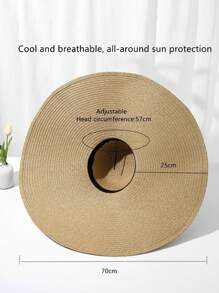 1pc Women's Large Brim Solid Color Sun Hat, Breathable And Comfortable, For Fishing, Cycling, Outdoor & Beach Use During Summer