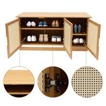 Shoe Storage Bench Bamboo Entryway Shoe Bench With Plastic Rattan Doors Shoe Entryway Bench 3 Doors Narrow Shoe Rack Shoe Cabinet For Hallway, Bedroom, Hallway, 39.4" W X 12.6" D X 18.5" H - Yellow - View 7