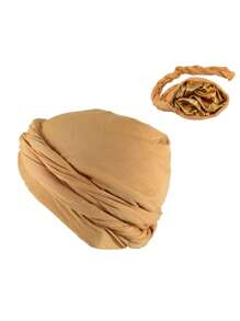 1 件男女通用纯色莫代尔抽绳扭纹头巾便帽，百搭宽松帽