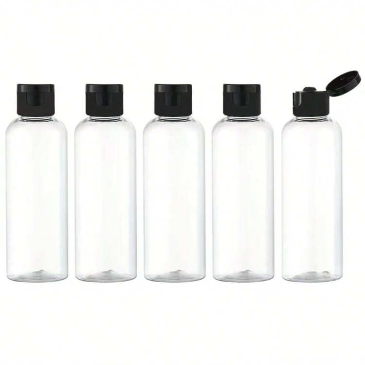 Travel Essential 100ml Refillable Plastic Bottles: Transparent, Travel Size, Unscented With Easy Flip-Caps And Hand-WashableTravel Essentials ,Travel Organizer For Beach ,Summer Vacation Back To School - Black - View 1