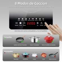 Electric Magnetic Induction Grill, Electric Induction Stove Touch Control, 2200W, Portable Induction Cooker With 8 Automatic Programs And Timer, Energy Saving - 黑色 - 查看 5
