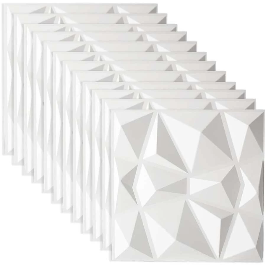 Paneles Decorativos 3D para Pared, 12PCS Pegatinas para Pared Decoracion de PVC Impermeable 50x50cm,Decorativos Para Paredes para Hogar,Oficina,Sala De Estar con Cinta de Doble Cara 30M - Blanco - Ver 1