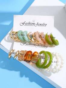 20pcs/Set Elegant Multicolor Resin Faux Pearl & Metal Elements Earring Set, Stylish Jewelry For Women Summer Vacation & Daily Wear, Gold & Silver Available - 彩色 - 查看 4