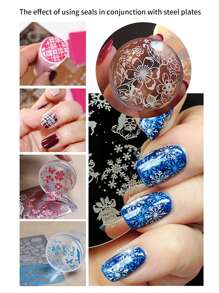 美甲印花工具套装，透明极光雪花硅胶印章，美甲钢板印花DIY，大小美甲印章和刮板 - 無色 - 查看 12