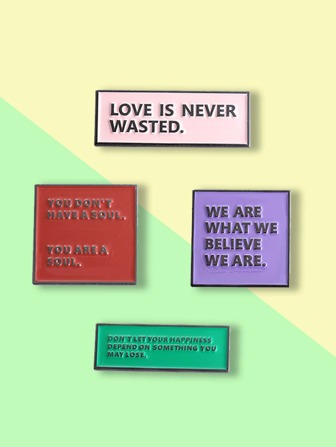 4pcs/Lot Geometric Pattern, Cartoon Letter, Aluminum Alloy Decorative Badges, Newspaper Warning Signs, Chemical Element Shaped Clothing Accessories, Brooch