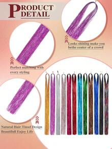 Kit de extensiones de cabello con brillos y lentejuelas, herramientas para extensiones de cabello tipo hada brillante, 12 raíces de extensiones de cabello holográfico de colores, kit de mechones de cabello con lentejuelas de 48 pulgadas - Multicolor - Ver 3
