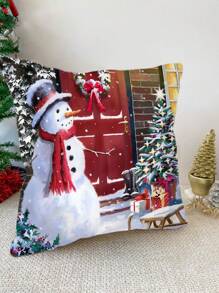 1 件 45*45 厘米圣诞亲肤桃皮方形靠垫套，雪人风格柔软枕套枕套适用于圣诞派对居家房间沙发椅子装饰圣诞节装饰品，不含枕芯，圣诞节 - 彩色 - 查看 6