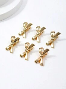 6个装金色金属蝴蝶结发夹，甜美小巧的侧边发夹，适合日常佩戴 - 金色 - 查看 5