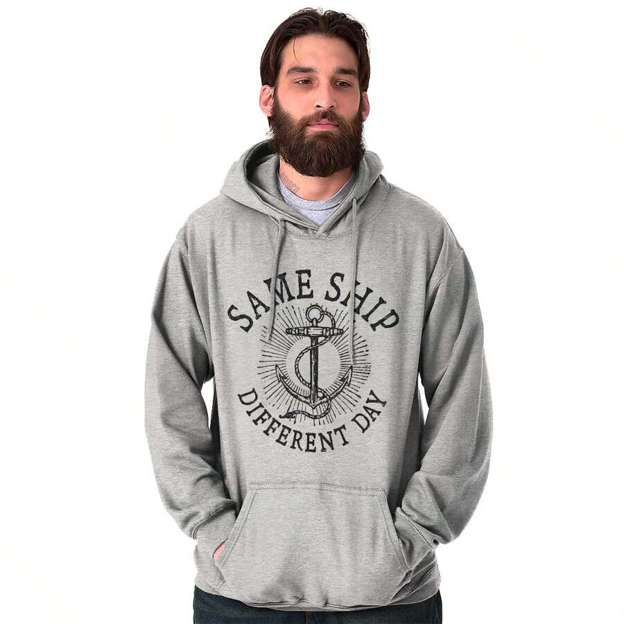 Funny Nautical Sea Captain Anchor Pun Hoodie Sweatshirt Men - Sport Grey - View 1