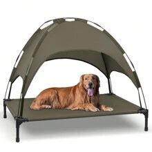 Elevated Dog Bed With Canopy, Outdoor Dog Cot With Removable Canopy Shade Tent, Portable Raised Pet Cot Cooling Bed For Dogs - 棕色 - 查看 2