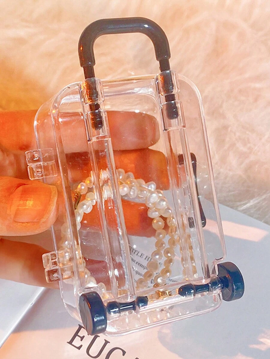 Caja de almacenamiento de plástico transparente mini con ruedas retráctiles - Joyería, bocadillos, cajas de regalo para bodas/fiestas de cumpleaños, contenedor de dulces para equipaje de viaje Cosméticos, útiles escolares, organizador de bolsa, artículos para la habitación - transparente - Ver 1