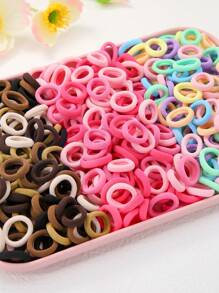 300 piezas/set Gomas de pelo elásticas simples en tonos rosado y caqui para niñas, atadores de pelo y diademas para uso diario