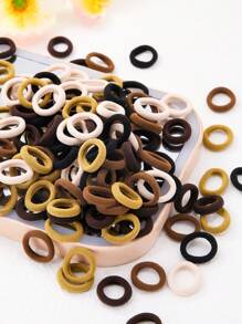 300 piezas/set Gomas de pelo elásticas simples en tonos rosado y caqui para niñas, atadores de pelo y diademas para uso diario