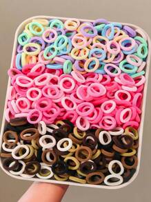 300 piezas/set Gomas de pelo elásticas simples en tonos rosado y caqui para niñas, atadores de pelo y diademas para uso diario
