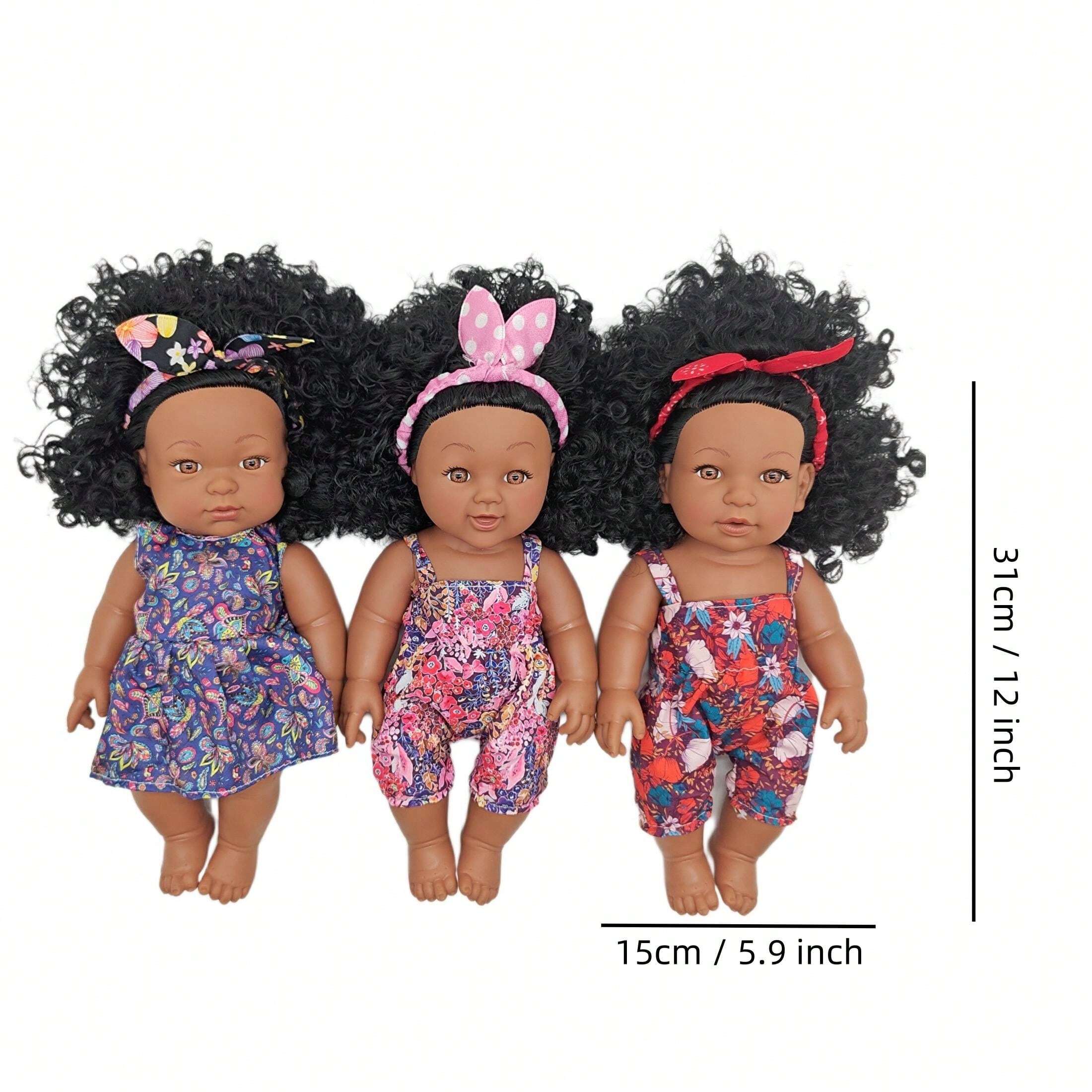 12 Inch Doll African Black Baby Doll PVC Vinyl Soft Skin Friendly Body