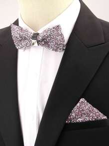 1 set Pajarita y pañuelo de bolsillo de unicolor de ABS (resina) con brillantes de strass para traje de otoño invierno boda fiesta cena actuación accesorio