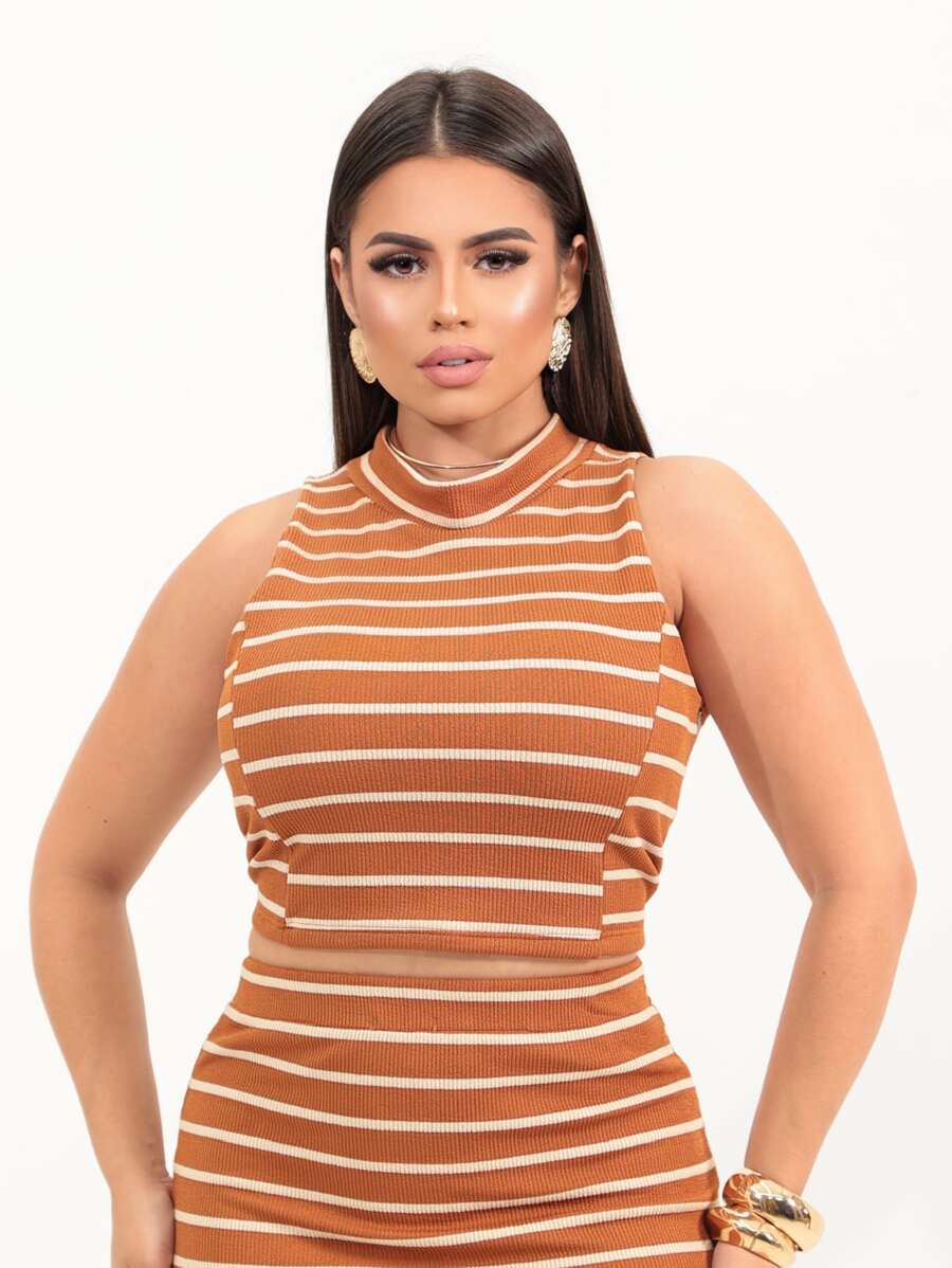 CROPPED LISTRADO / CAMISETA CURTA LISTRADO/ BLUSINHA CURTA - Multicolorido - Visão 1