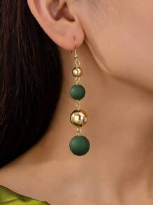 1pair Fashion Elegant Beaded Dangle Earrings In Orange, Black And Green Colors, For Work Or Leisure - Multicolor - View 4