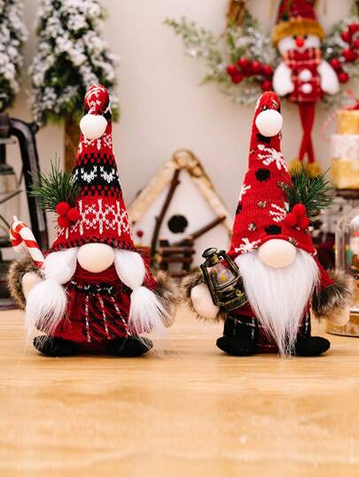 1/2Pcs Christmas Gnome Decorations Including Male And Female Style, Polyester Faceless Santa Dwarf With Red Black And White Curved Hat Design, Desktop Ornament, Christmas Party Decor, Tabletop Decorations, Christmas Party Supplies, Xmas Decor, Christmas Decorations For Home, Christmas Gifts, Winter Decorations, Holiday Figurines For Home, Window Display, Christmas Tree Accents