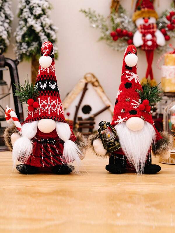 1/2 piezas Decoraciones de Gnomos Navideños que incluyen estilo masculino y femenino, Duendes de Papá Noel sin rostro de poliéster con diseño de sombrero curvo rojo, negro y blanco, Adorno de escritorio, Decoración de fiesta de Navidad, Decoraciones de mesa, Suministros de fiesta de Navidad, Decoración navideña, Decoraciones navideñas para el hogar, Regalos de Navidad, Decoraciones de invierno, Figuras navideñas para el hogar, Escaparate, Adornos para el árbol de Navidad