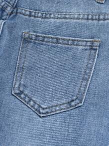 Denim für Kleine Mädchen mit mehrfach Abnutzung und Rissen, Streetstyle, verstellbarer elastischer Bund, Weitbein Hose, locker geschnitten, lässige Denim Hose