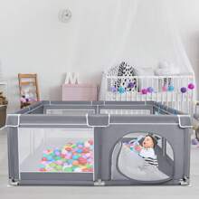 VA-Cerulean Baby Fence Barrier, 127x127x68cm / 150x180x68cm / 180x200x68cm, Playpen Baby Playpen With Breathable Net Ball Pit - Grey - 127x127x68cm - View 1