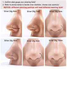 CIZME Piercing de nariz de argola de aço inoxidável 16G-20G, piercing de cartilagem, argola de nariz, joia para mulheres e homens, argolas de nariz prateadas, douradas e pretas de 6 mm, 8 mm e 10 mm, argola de segmento articulada Y2K, piercing de argola de septo, argola de cartilagem, argola de aço inoxidável para hélix tragus, lábio, septo, brinco de argola