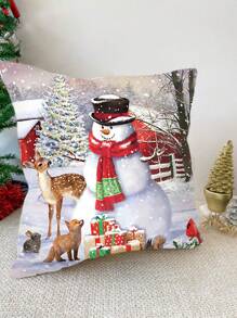 1 件 45*45 厘米圣诞亲肤桃皮方形靠垫套，雪人风格柔软枕套枕套适用于圣诞派对居家房间沙发椅子装饰圣诞节装饰品，不含枕芯，圣诞节 - 彩色 - 查看 4