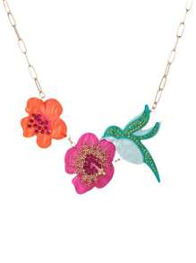 1pc Floral & Bird Design Acrylic & Alloy Rhinestone Necklace