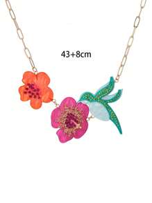 1pc Floral & Bird Design Acrylic & Alloy Rhinestone Necklace