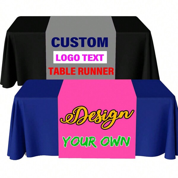 1pc Custom Table Runner With Business Logo Text Personalized Tablecloth Runners Customize Logo For Tradeshow Vendor
