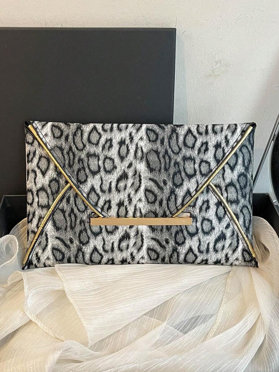 Women's Simple Leopard Print Fashion Clutch Bag - Grey - View 1