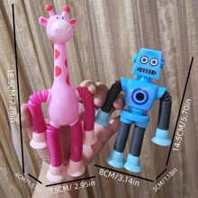 A Set Of 4 Creative Stress Relieving Toys Telescopic Tube Giraffe/Robot Puzzle Cartoon Suction Cup Telescopic Tube Suitable For All Kinds Of Holidays Or Or Christmas (Some Colours And Patterns Are Random).