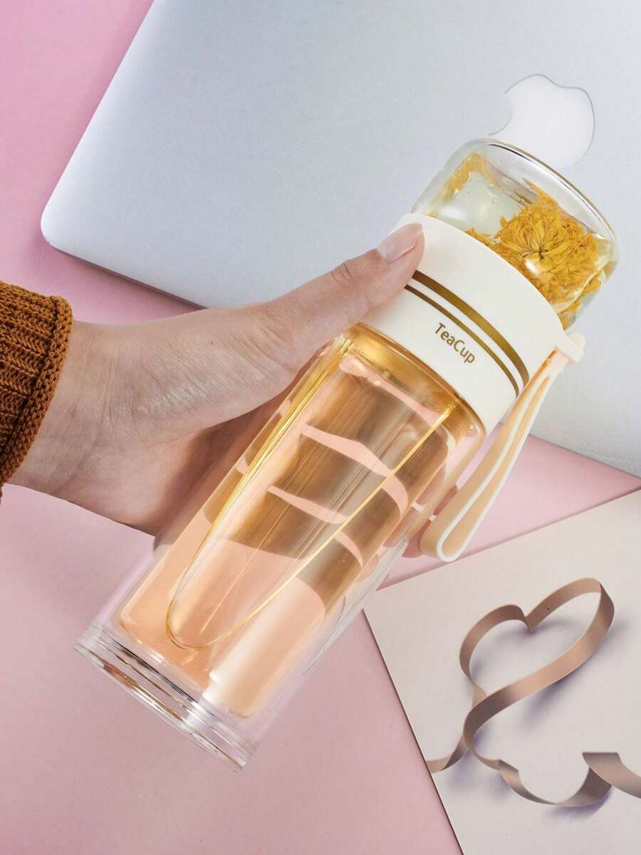 12.3Oz Double-Walled Glass Tea Bottle With Infuser - Portable Travel Mug For Loose Leaf Tea, Clear Filtration System Tea Infusers For Loose Tea Tea Cup With Infuser And Lid - Multicolor - View 1