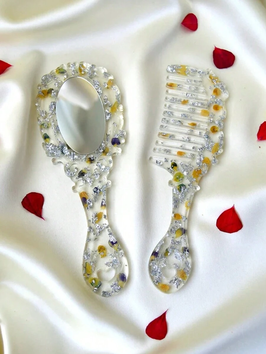 Bộ 5 khuôn silicon - Gương & Lược, Đồ trang sức thủ công DIY, Quà tặng, Khuôn đúc nhựa Epoxy - trắng - Xem 1