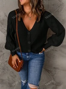 Women's V-Neck Button Up Knitted Cardigan