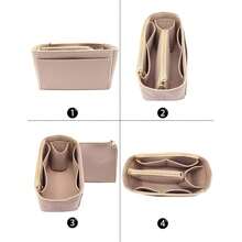 1 件女孩房间收纳袋，儿童文具背包收纳袋，毛毡化妆包，可折叠便携式化妆包，大容量毛毡衬里包 - 卡其色 - 查看 5